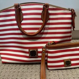 Dooney & Bourke Red and White Striped Tote Set